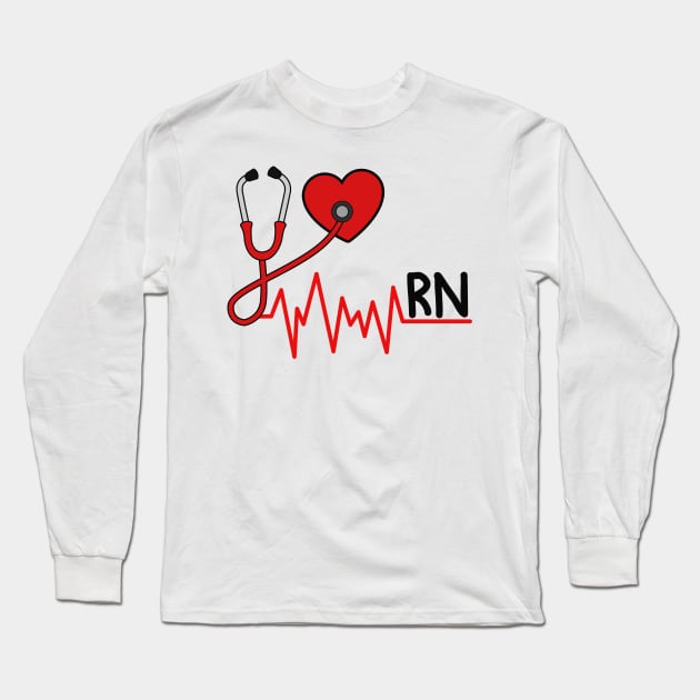 Stethoscope Heartbeat RN Long Sleeve T-Shirt by TextTees